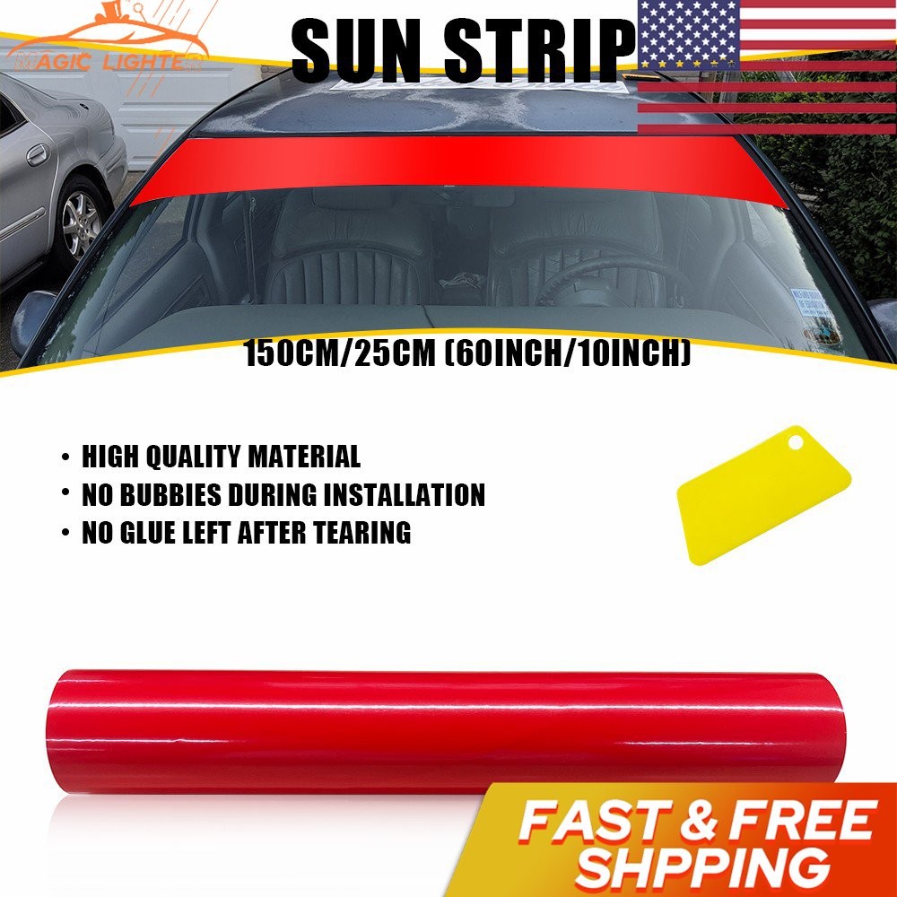Sun Strip Visor Premium Vinyl 60″x10″ Windshield Banner Cast Film PVC Red