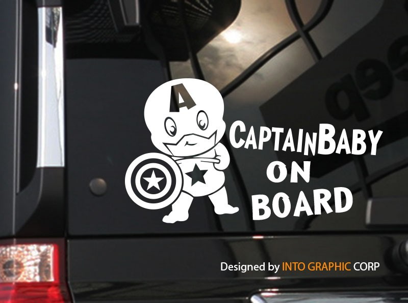Baby on Board car decal sticker cute Superhero Baby Captain America 7.75″W