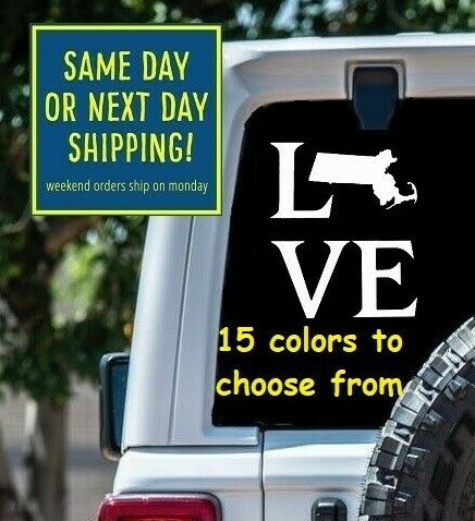 8 Sizes LOVE Massachusetts Car Window Decal Sticker MacBook Laptop Tablet Gift