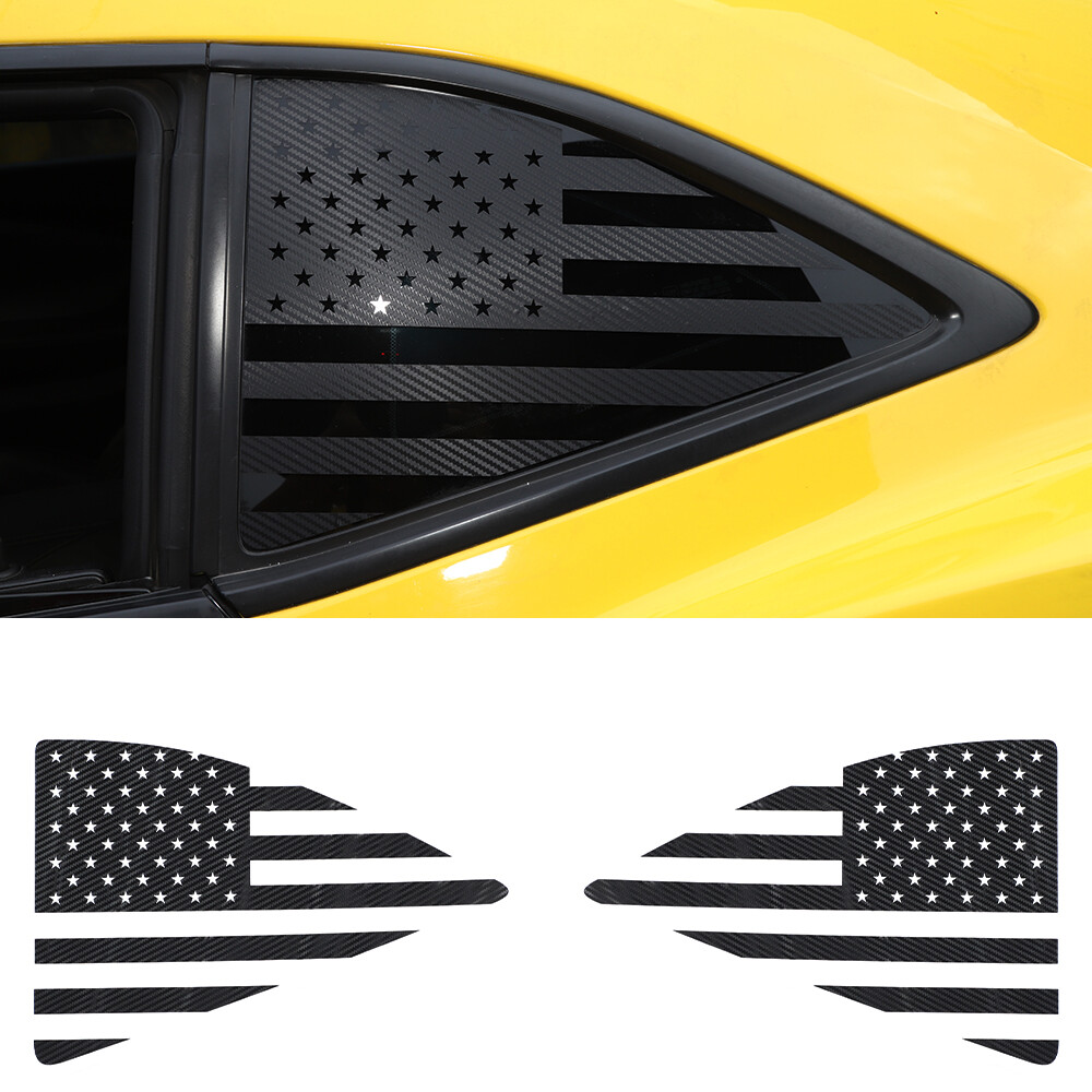 Rear Quarter Window US Flag Sticker Decal Trim For Camaro 2010-2015 Carbon Fiber