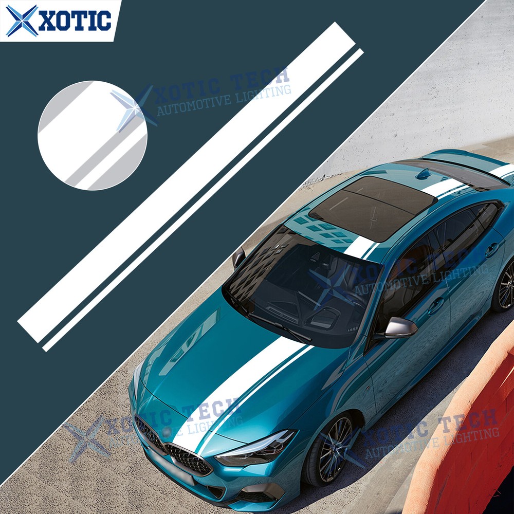 13.41 FT White Vinyl Car Exterior Dual Strips Full Body Stickers Decor For BMW