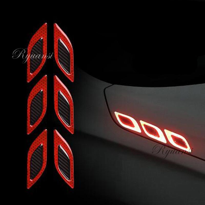 6pcs Reflective Car Door Bumper Hood Fender Safety Warning Tape Body Stickers