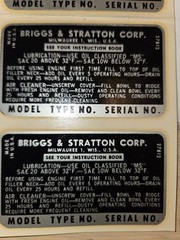 NOS Briggs & Stratton Engine DECALS NOT REPRODUCTION Set Of  5