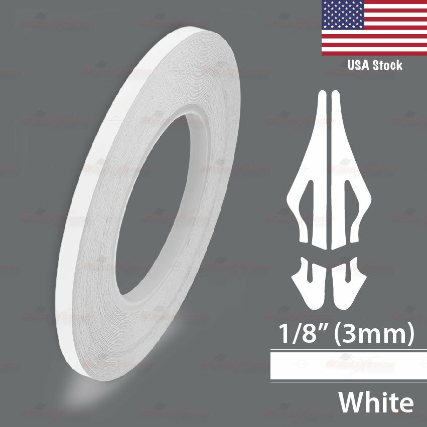 WHITE 3mm 1/8″ Roll Pin Stripe PinStriping Solid Line Tape Vinyl Car MC STICKER