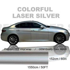 5FTx50FT PET Iridescent Laser Silver Vinyl Wrap US Stock Gloss Metallic Car Wrap