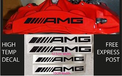 AMG BRAKE CALIPER DECAL HIGH TEMP (12.5cm & 10cm) Black Straight Sticker Set x4