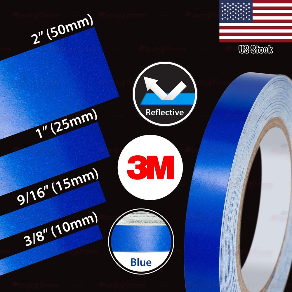 3M BLUE REFLECTIVE Durable DIY Self-Adhesive Roll Vinyl Tape Stickers 3/8″ to 2″