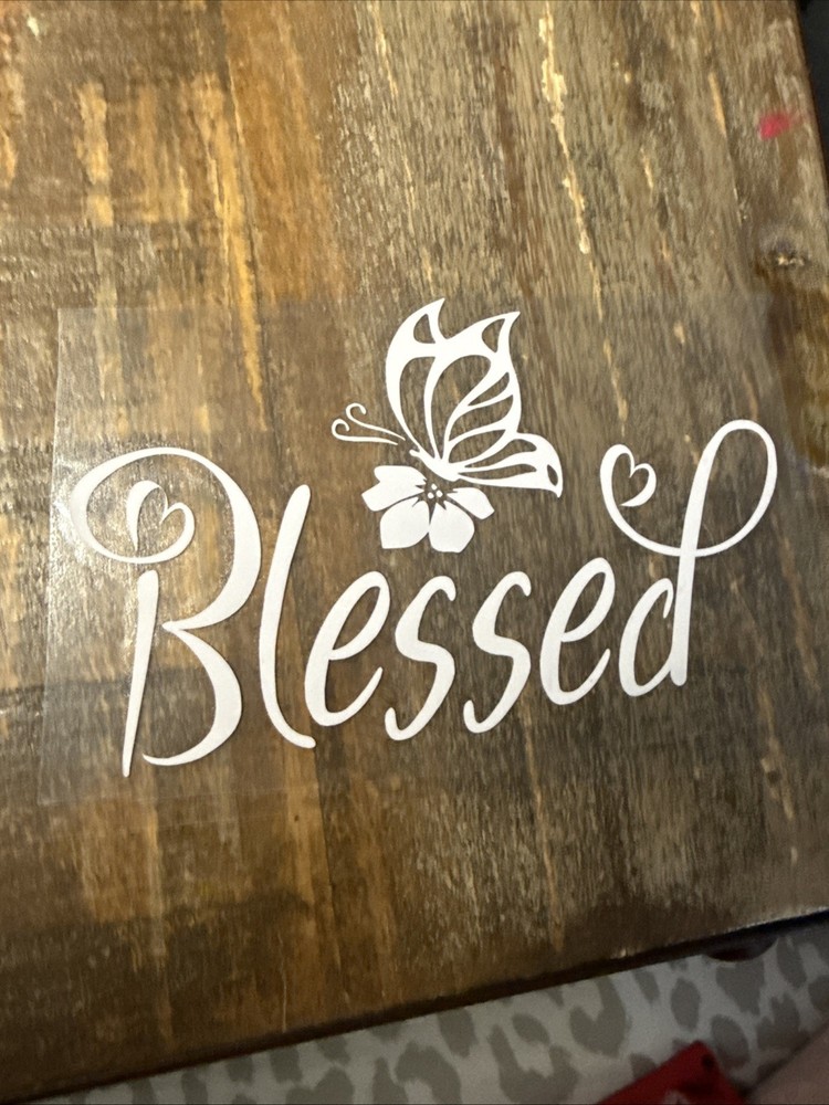 White Blessed Permanent Vinyl Decal 3.5×5.5 Car Truck Window Sticker Butterfly