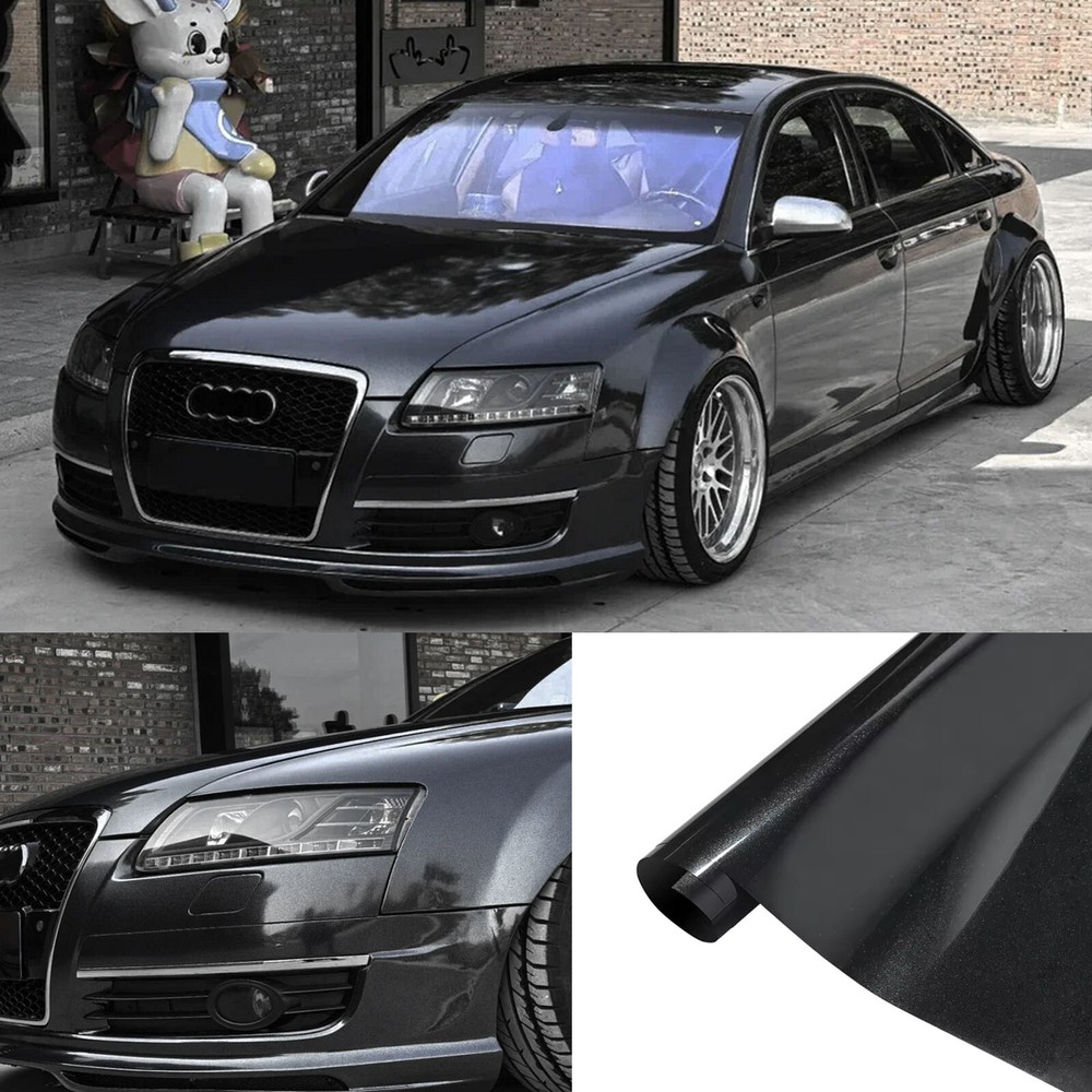 50FT x 5FT Glossy Metallic Pearl Vinyl Entire Car Wrap Film Sticker Decal Black