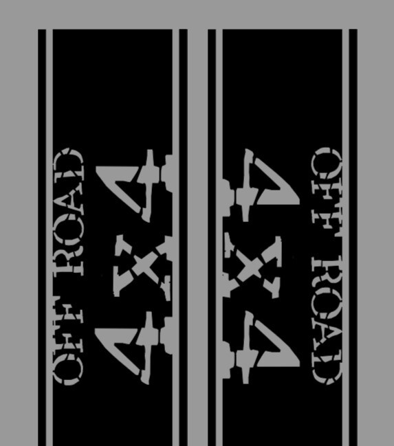 “Off Road 4×4″ bedside Stripe decals, 10″ x 46”, Set of 2