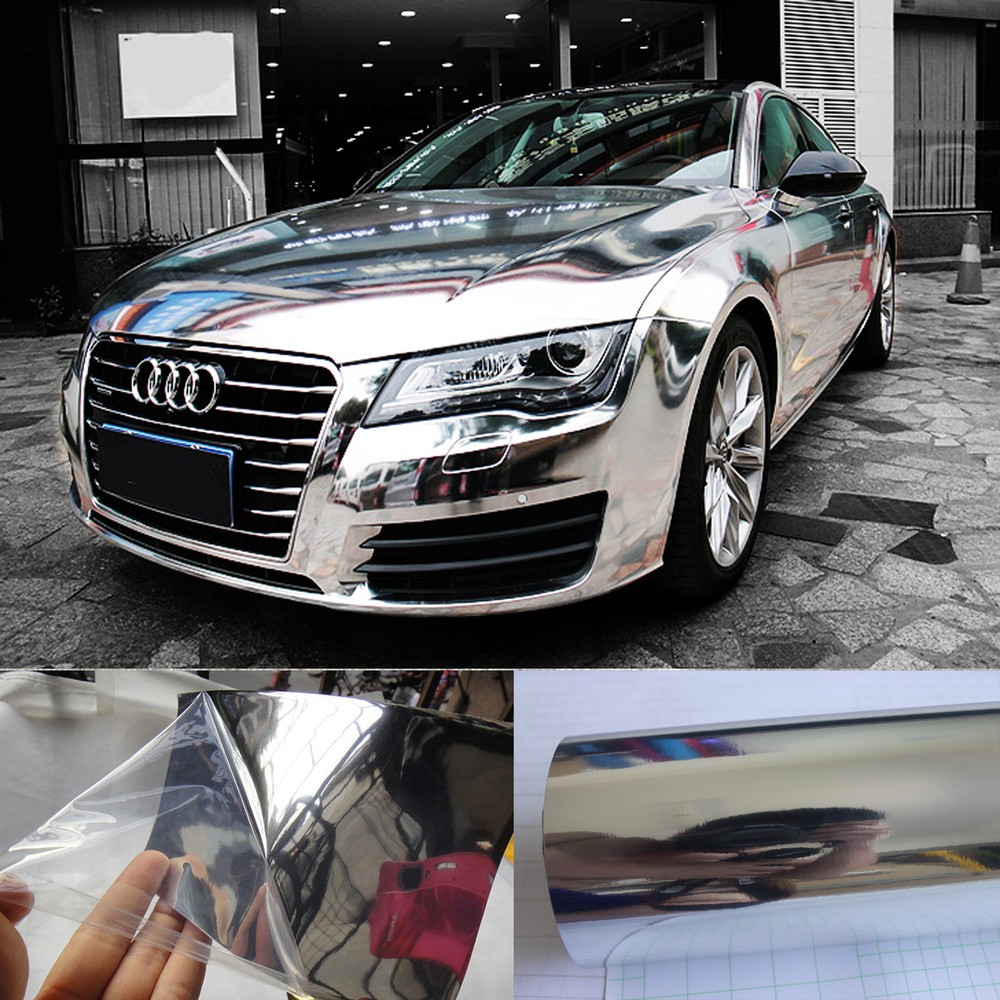 50FT x 5FT Whole Car Wrap Flat Glossy Mirror Chrome Vinyl Sticker Film Silver CF