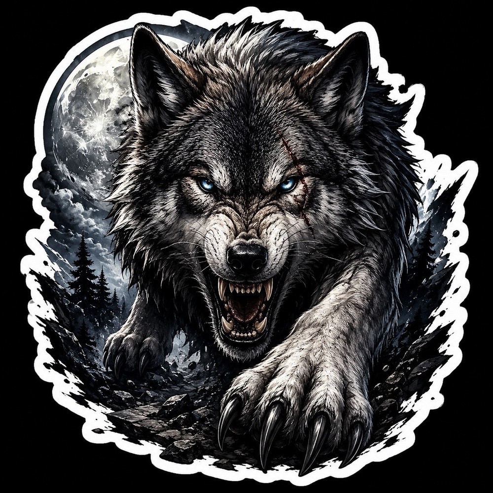 Awesome Wolf Phone Sticker (2 Inch) Cool Waterproof Vinyl Decal Hard Hat