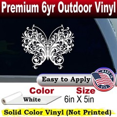 Swirl Butterfly Car or Truck Window Laptop Decal Sticker White 6X5