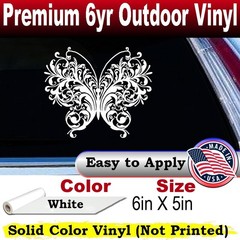 Swirl Butterfly Car or Truck Window Laptop Decal Sticker White 6X5