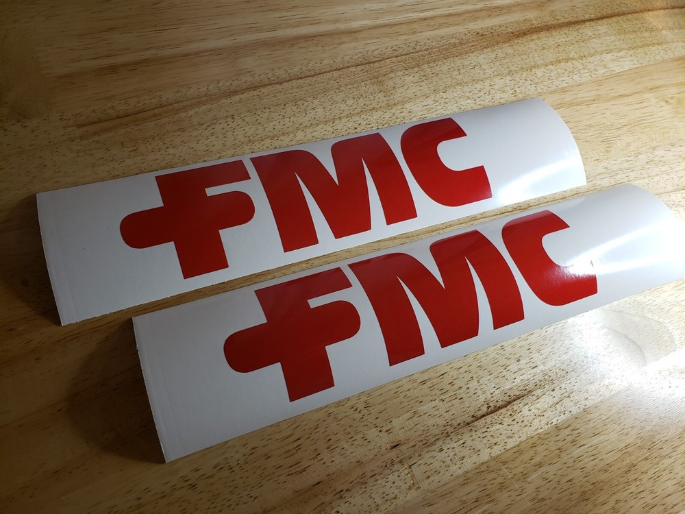 FMC Farm Equipment Decals Stickers Implement Gloss RED 18X5.5″ (2) FAST USA