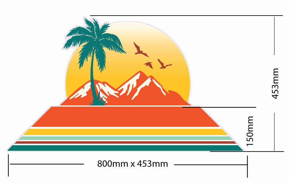 800mm Retro Style Stripe decal with Palm tree sunset for vehicle, motorhome 1