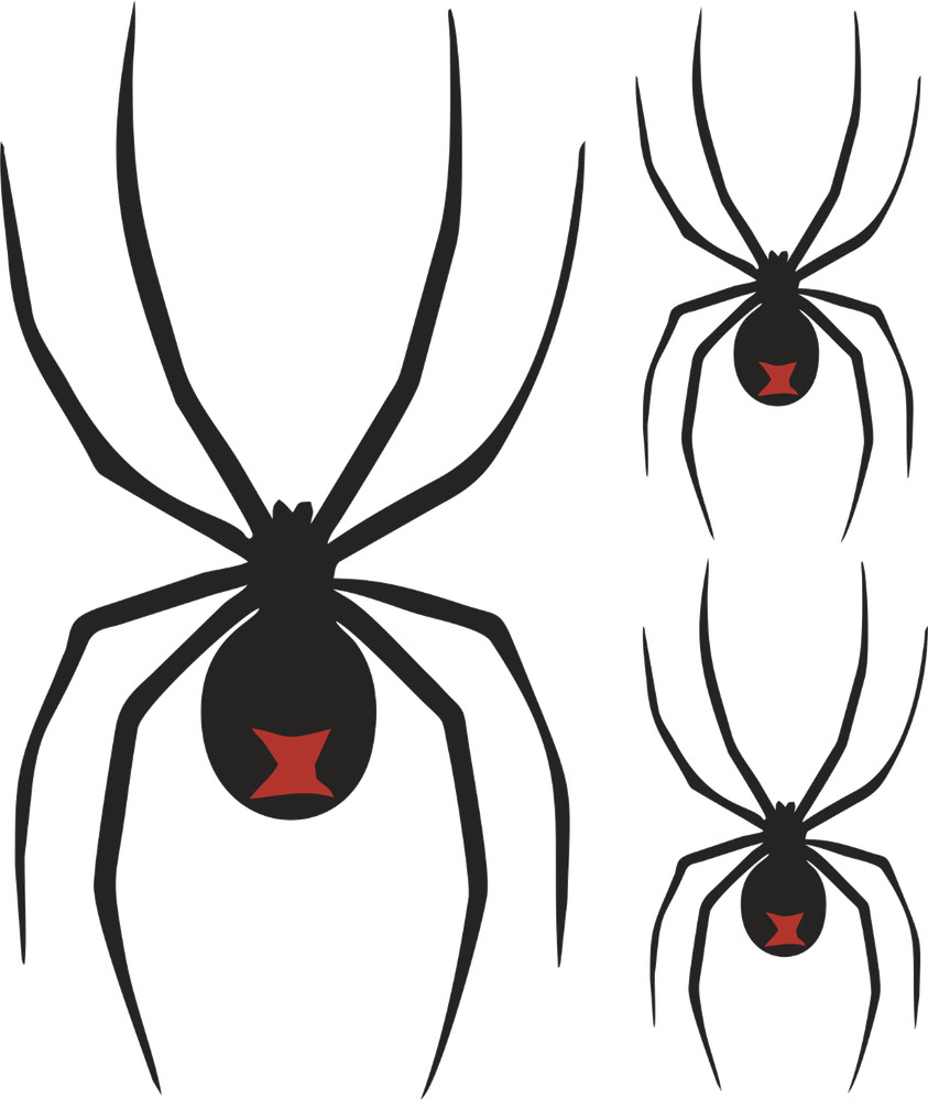 RED BACK / BLACK WIDOW SPIDER + 2 x HALF SIZED SPIDER Decals Black and Red