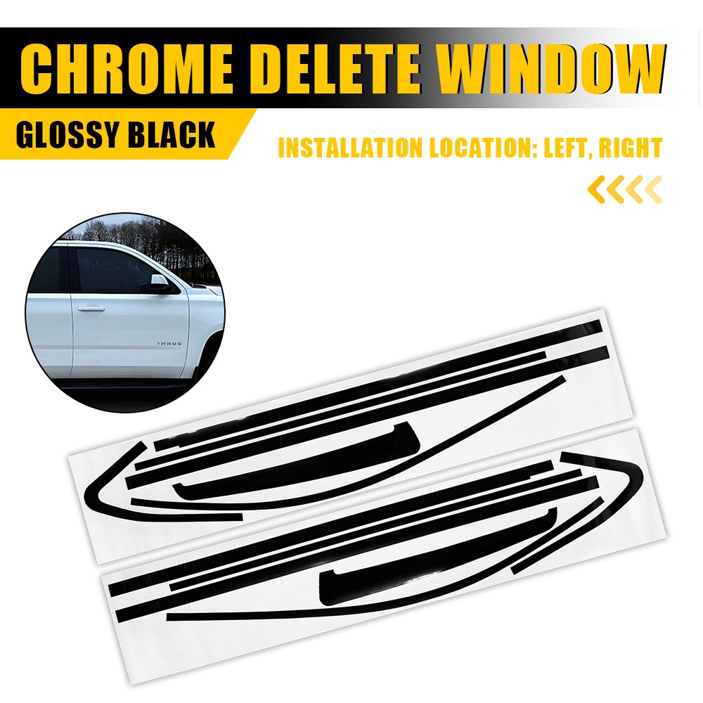 1Set Left Right Overlay for Chevrolet Tahoe 2015-2020 Window Overlay Gloss Black