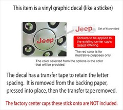 JEEP Center Cap Overlay Decals fits Cherokee and Grand Cherokee