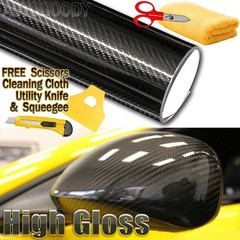 25ft x 5ft HIGH GLOSS 5D Black Carbon Fiber Vinyl Wrap Film Bubble Air Free 6D