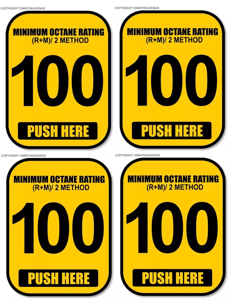 x4 – 100 Octane Gas Pump Button Vinyl Sticker Gasoline Petrol Decal 2×2.5 Inch