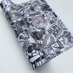 【Sticker Bomb 】Black White Vinyl Wrap Decals Film Graffiti Cartoon Sheet DIY USA