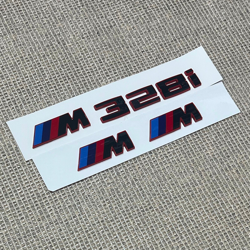 GLOSS BLACK Red for M328i + FENDER BADGE X2 CUSTOM REAR LETTERING 1 SERIES