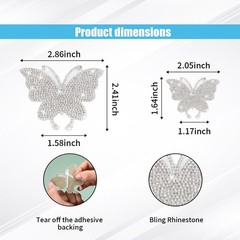 8PCS Bling Crystal Butterfly Car Decals, Auto Decoration Rhinestone White