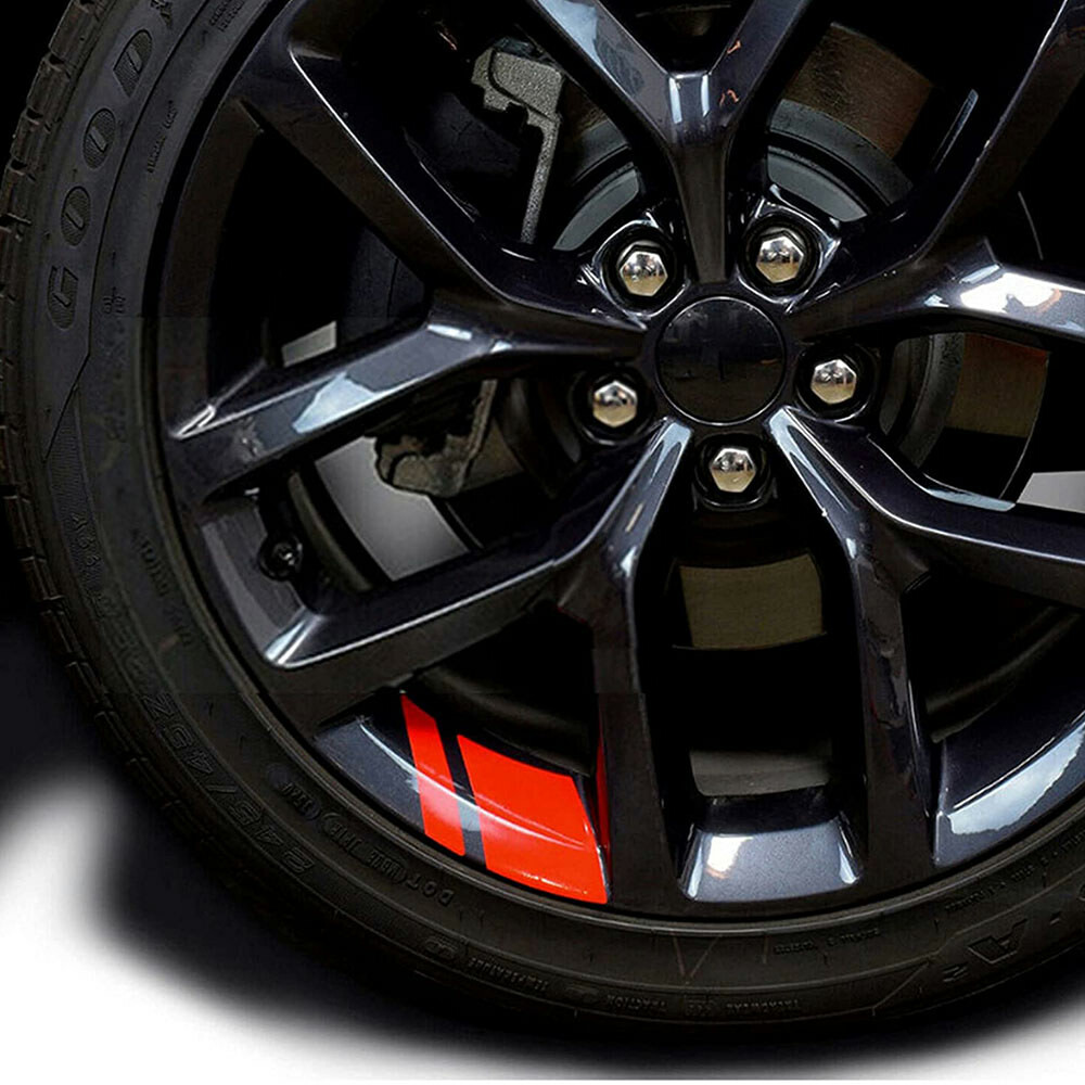 6 PCS Reflective Car Wheel Sticker Accessories Red Car Body Moldings for 18″-21″