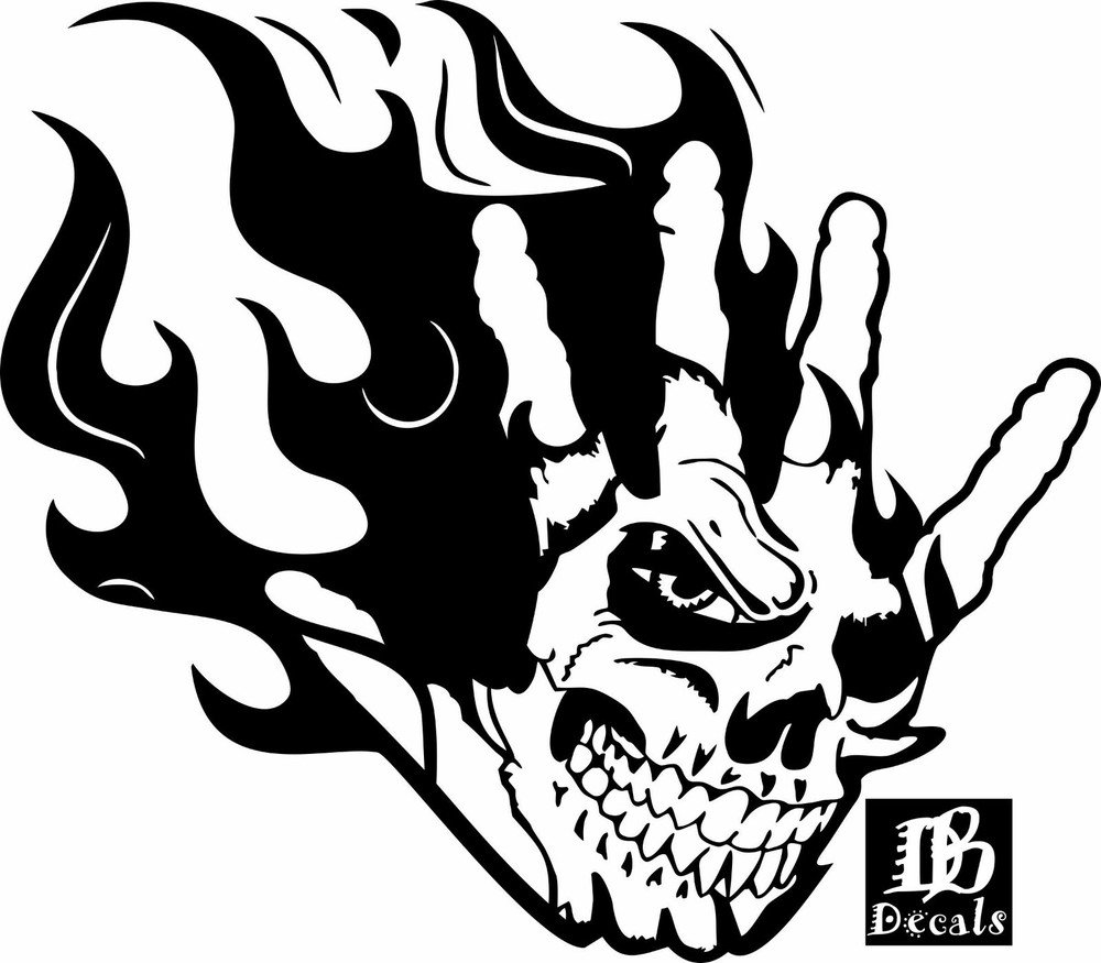 Hand Skull Tribal Flame Fingers Car Truck Window Laptop Vinyl Decal Sticker
