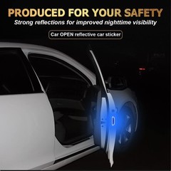 4Pcs Blue Reflective Door Open Warning Stickers Fits Car