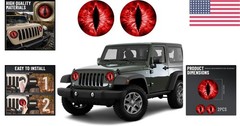 Whimsical 3D Beast Eyes Headlight Decals in Red – Perfect for Car Decoration
