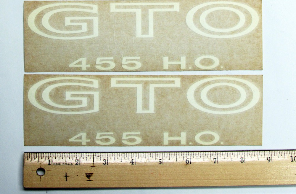 One Pair (Two Pieces) GTO 455 H.O. Decal, White – NOS from Original Purchaser