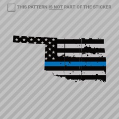 Distressed Oklahoma State Shaped Subdued US Flag Thin Blue Line Sticker police