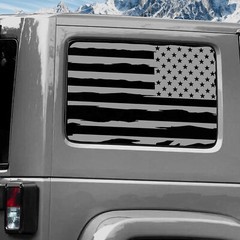 Rear Window Wrap Graphic Decal for Jeep Wrangler 2011-2020 USA FLAG TORN SILVER