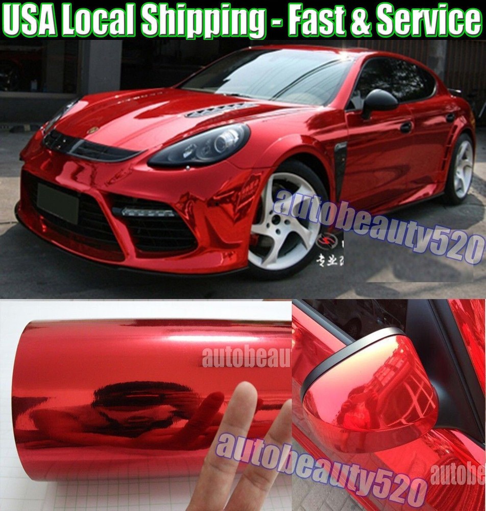 Full Roll 65FT x 5FT Gloss Flexible Chrome Red Car Wrap Vinyl Film Foil Graphics