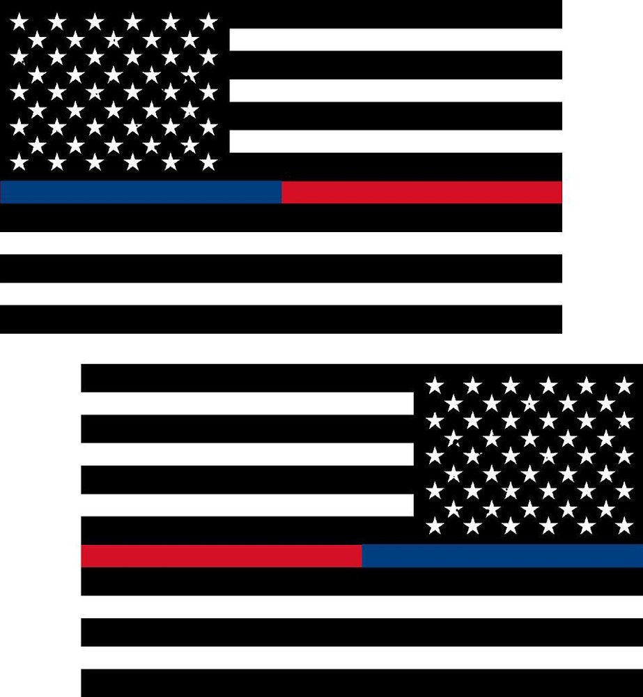 2 – 4″ Thin BLUE RED American BLACK WHITE Flag Police Firefighter Sticker RL
