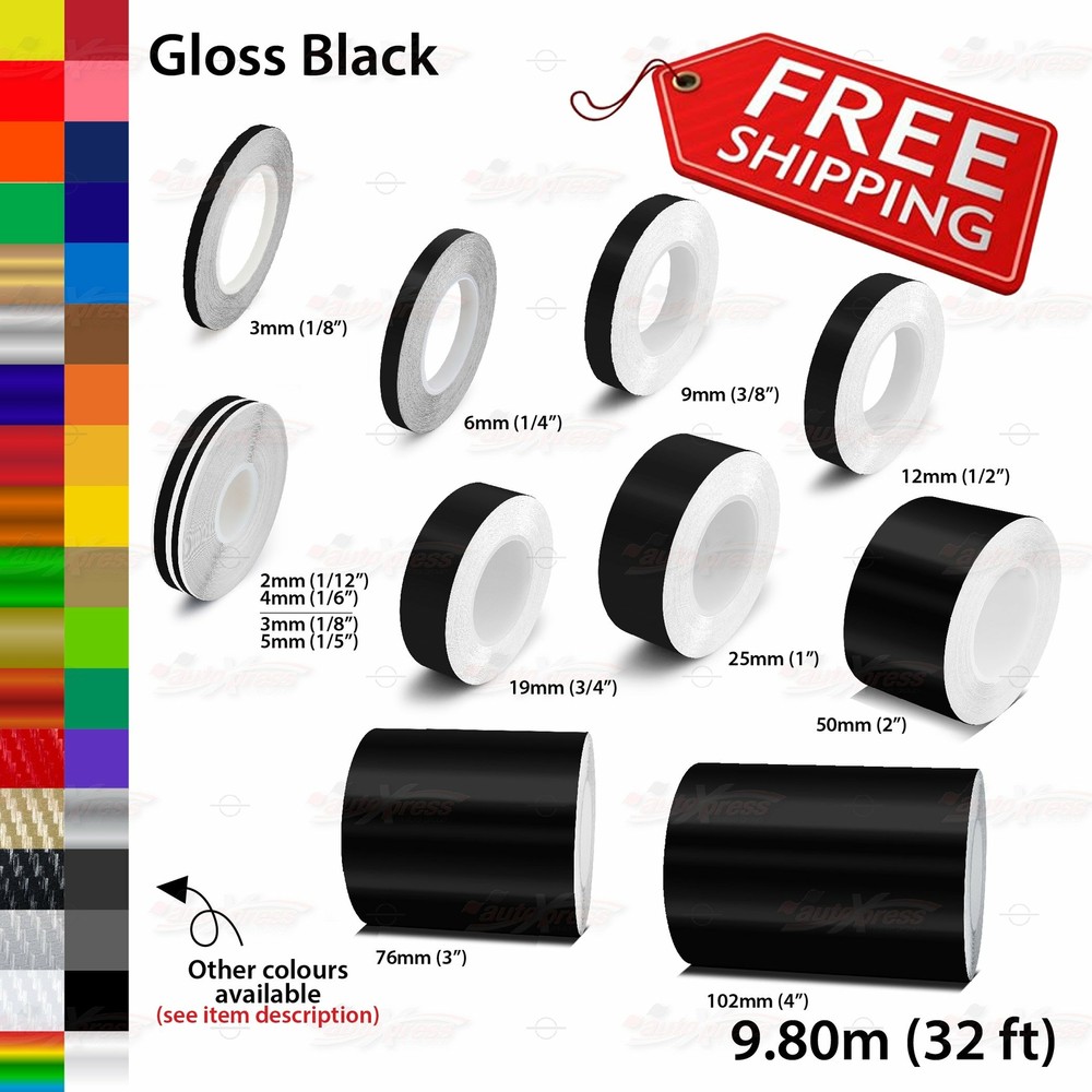 GLOSS BLACK Roll PIN STRIPE Body PinStriping Trim Line TAPE Decal Vinyl Stickers
