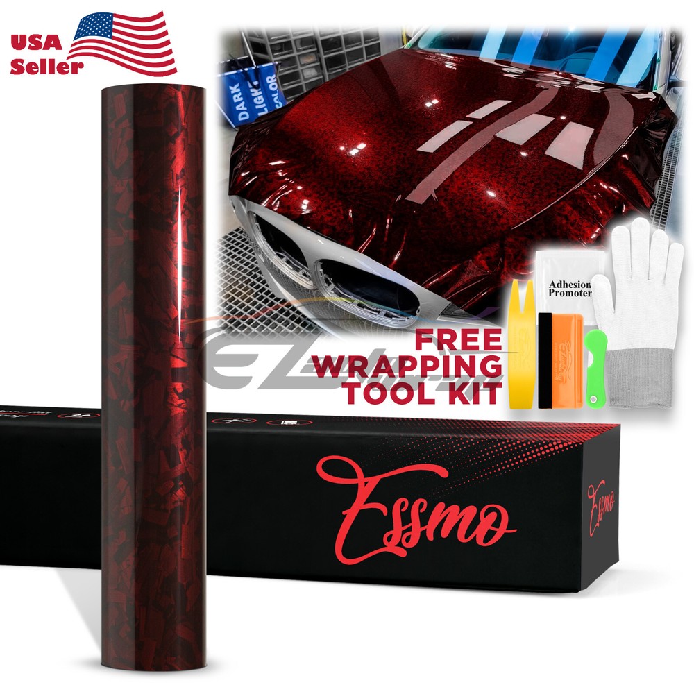 ESSMO PET Marble Forged Gloss Carbon Fiber Red Car Vehicle Vinyl Wrap Decal