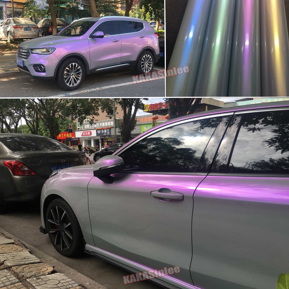Air Release Grey Chameleon Pearl Glossy Chrome Satin Car Vinyl Wrap Sticker HDUS