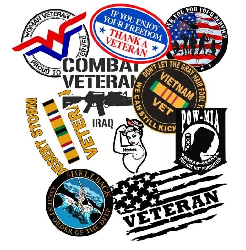 Veteran Decals for Cars, Windows, and Doors – Various Designs – Free Shipping!!