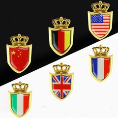 3D Metal Crown Shield Car Sticker Emblem Badge Decals For Italy England USA Flag