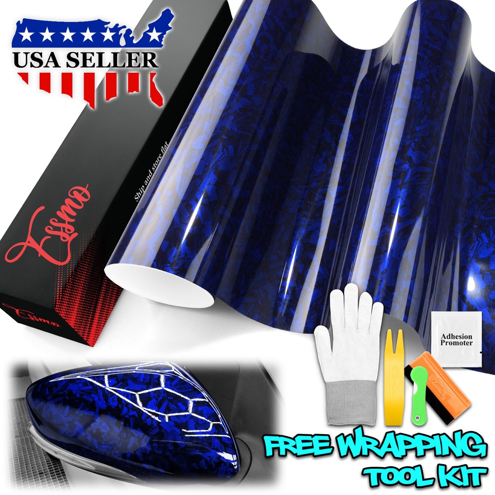 ESSMO PET Marble Forged Gloss Carbon Fiber Royal Blue Vehicle Vinyl Wrap Decal