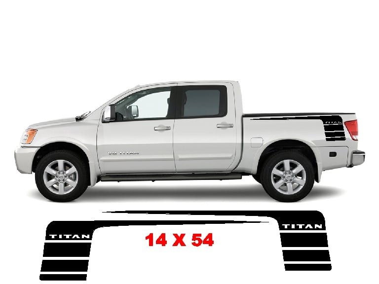 Compatible with Nissan TITAN bed Vinyl Decals Hockey Stripe Graphics. Both Sides