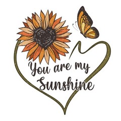 2” Butterfly Stickers (6) Quote You Are My Sunshine Heart Love Sunflower Pretty