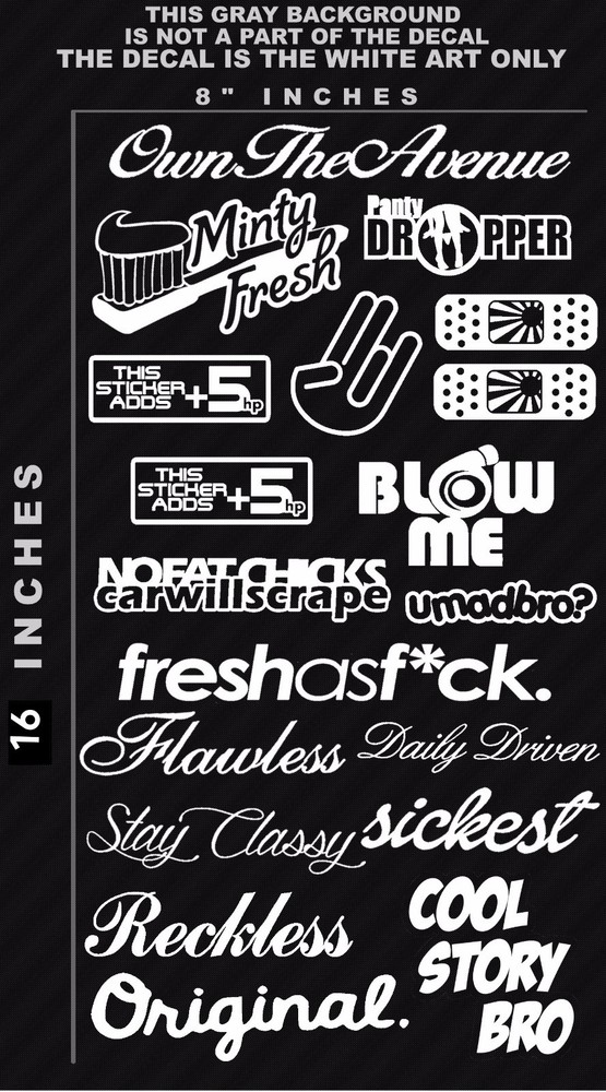 JDM Sticker Pack Low Vinyl Cut Decals, 19 Stickers Choose Color XH