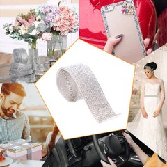 90cm Silver White Rhinestone Diamond Crystal Bling Decor Sticker Car Accessories