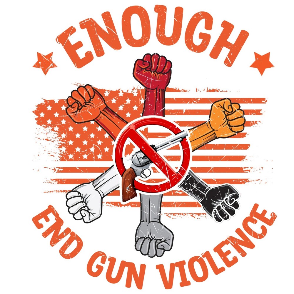 4” End Gun Violence Sticker No Guns Fists Orange Enough For Laptop Window Bumper