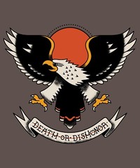 Eagle Sticker (4 Inch) Death or Dishonor Retro Style Quote Wings Emblem