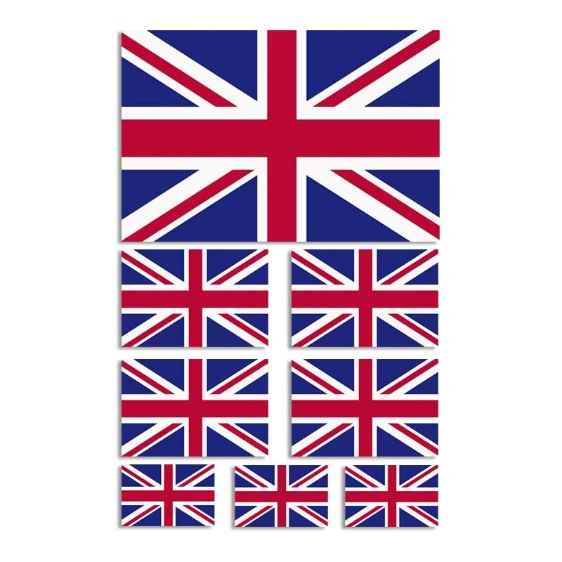 Assorted United Kingdom British Sticker Flag Set Union Jack Decal 8 pcs